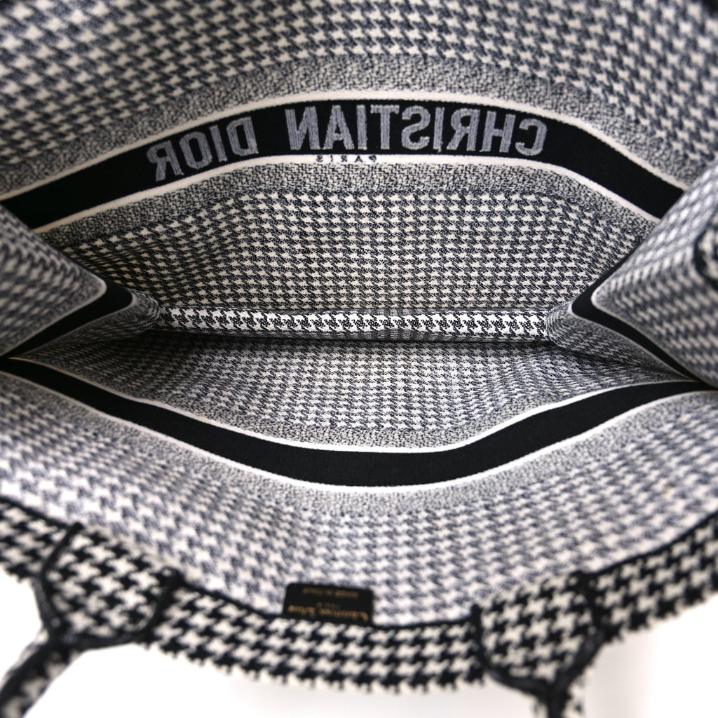 Canvas Houndstooth Embroidered Book Tote Black White