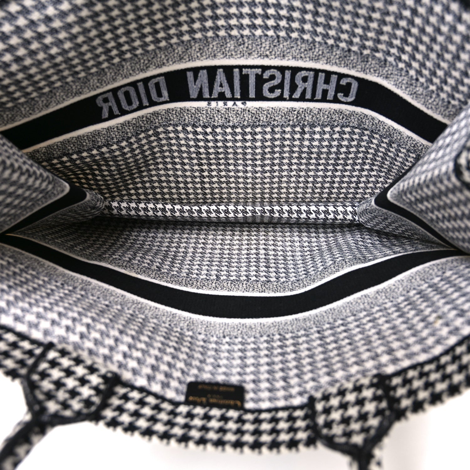 Canvas Houndstooth Embroidered Book Tote Black White
