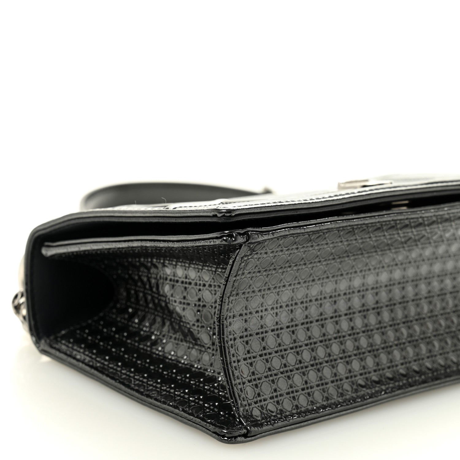 Metallic Patent Micro-Cannage Medium Diorama Flap Bag Onyx Black