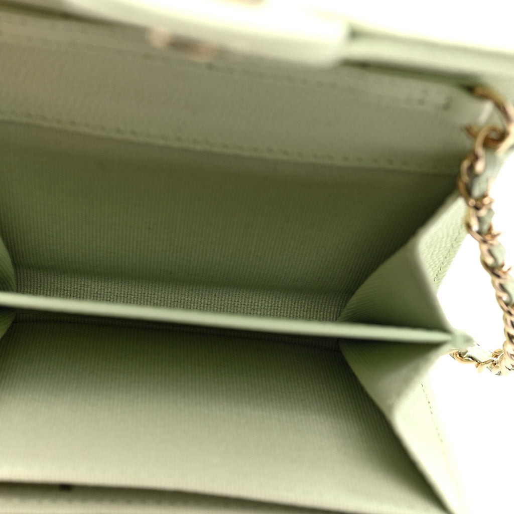 Caviar Quilted Flap  Holder On Chain Light Green