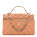 Caviar Quilted Top Handle Slim Vanity With Chain Brown