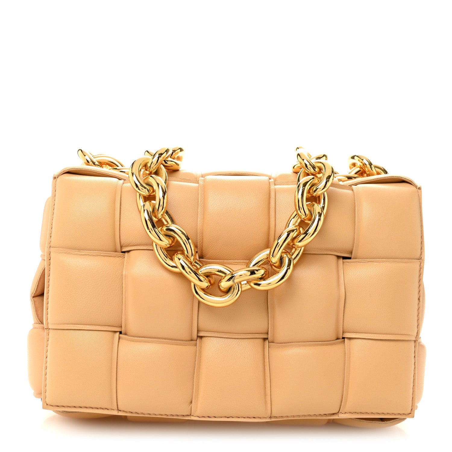 Lambskin Maxi Intreccio Padded Chain Cassette Crossbody Bag Porridge