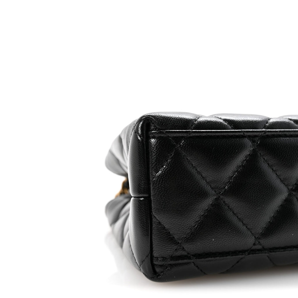 Shiny Aged Calfskin Quilted Nano Kelly Shopper Black