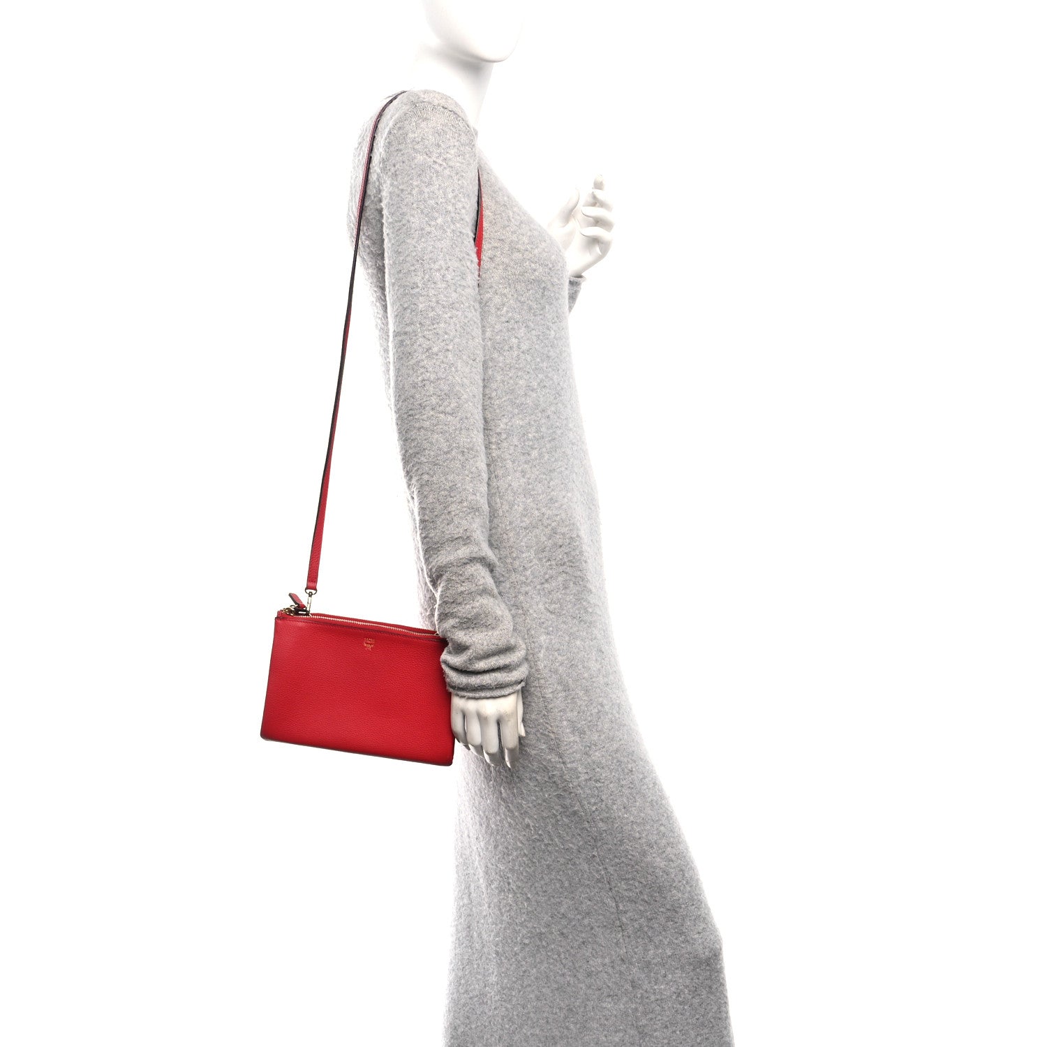 Grained Calfskin Milla Double Crossbody Bag Ruby Red
