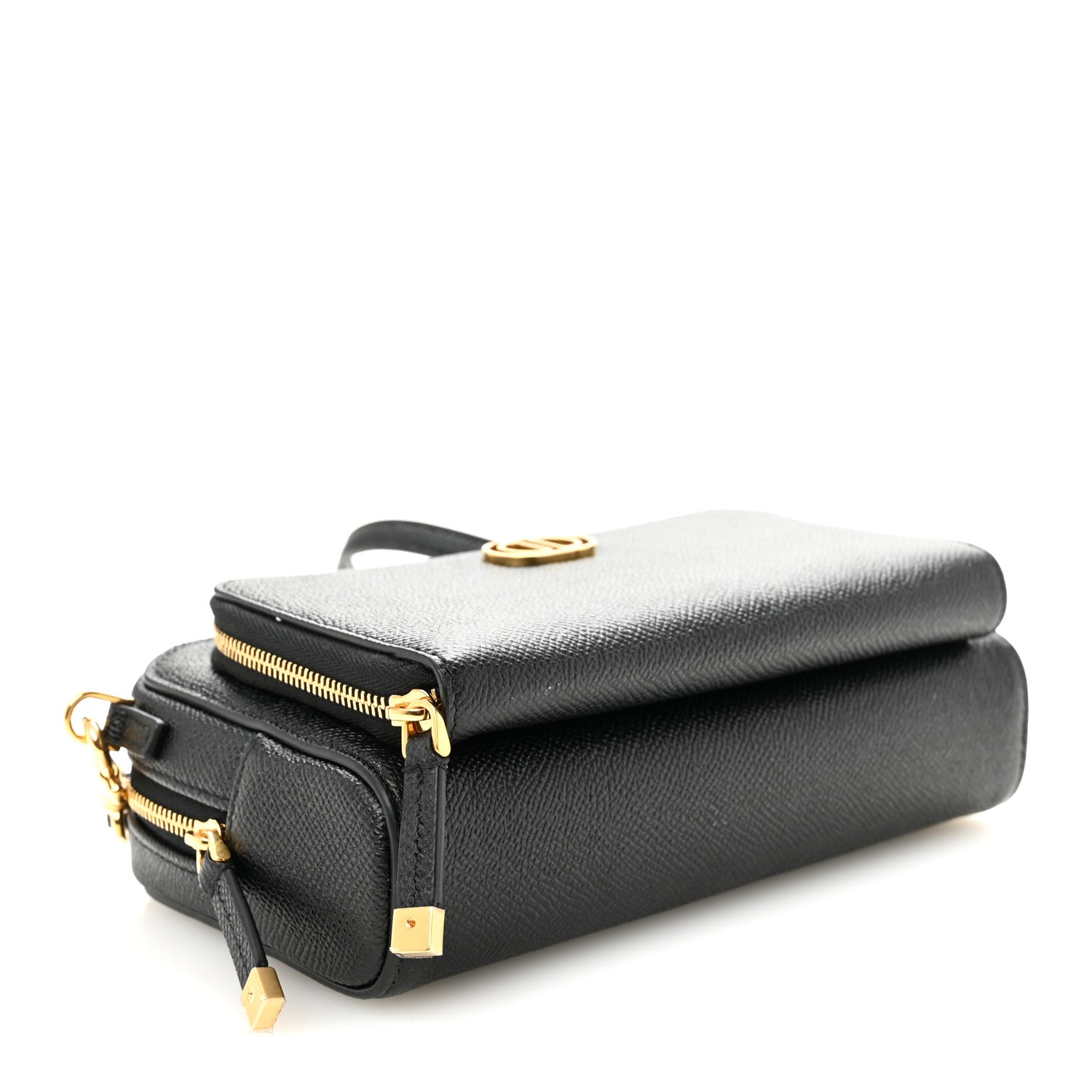 Grained Calfskin Caro Double Pouch Black