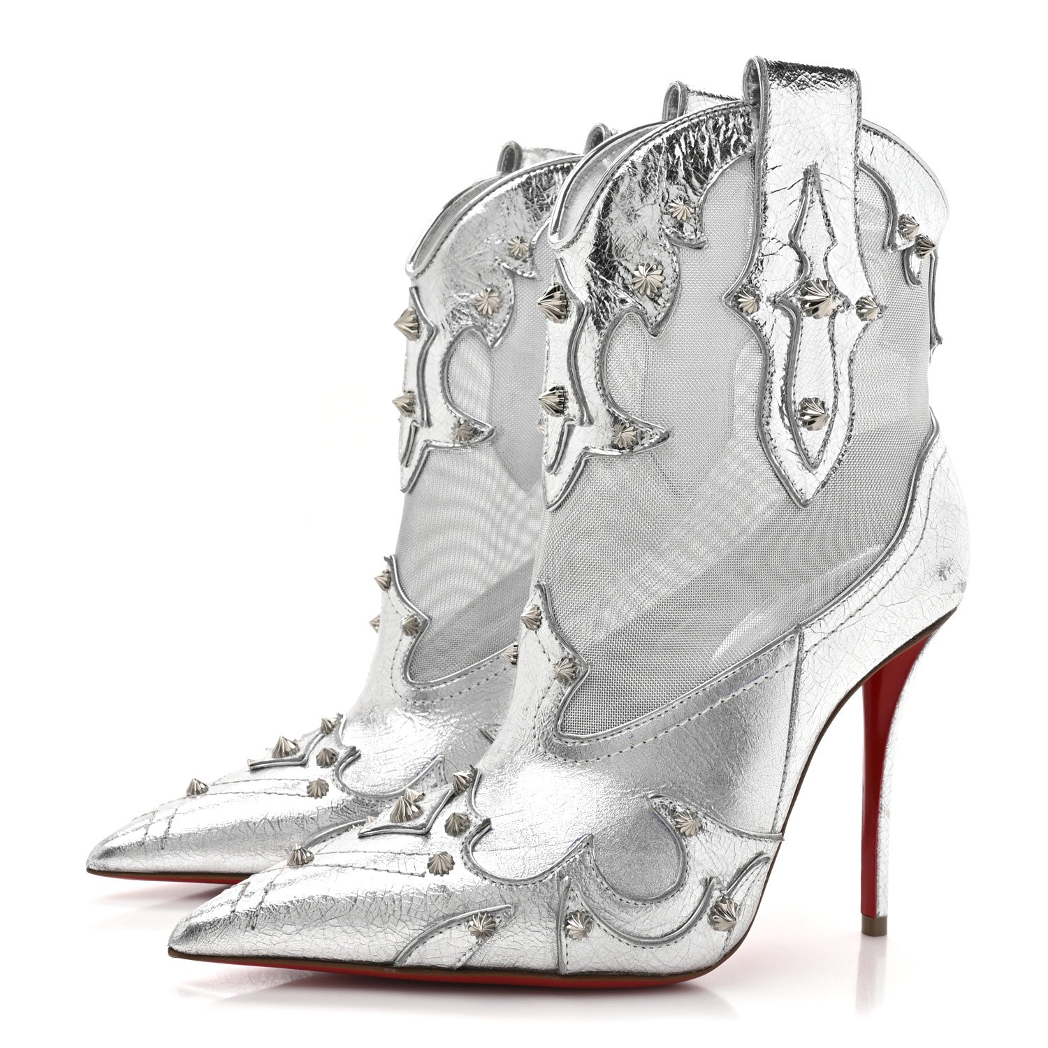 Metallic Calfskin Bootytiang Western 100 Boots 37 Silver