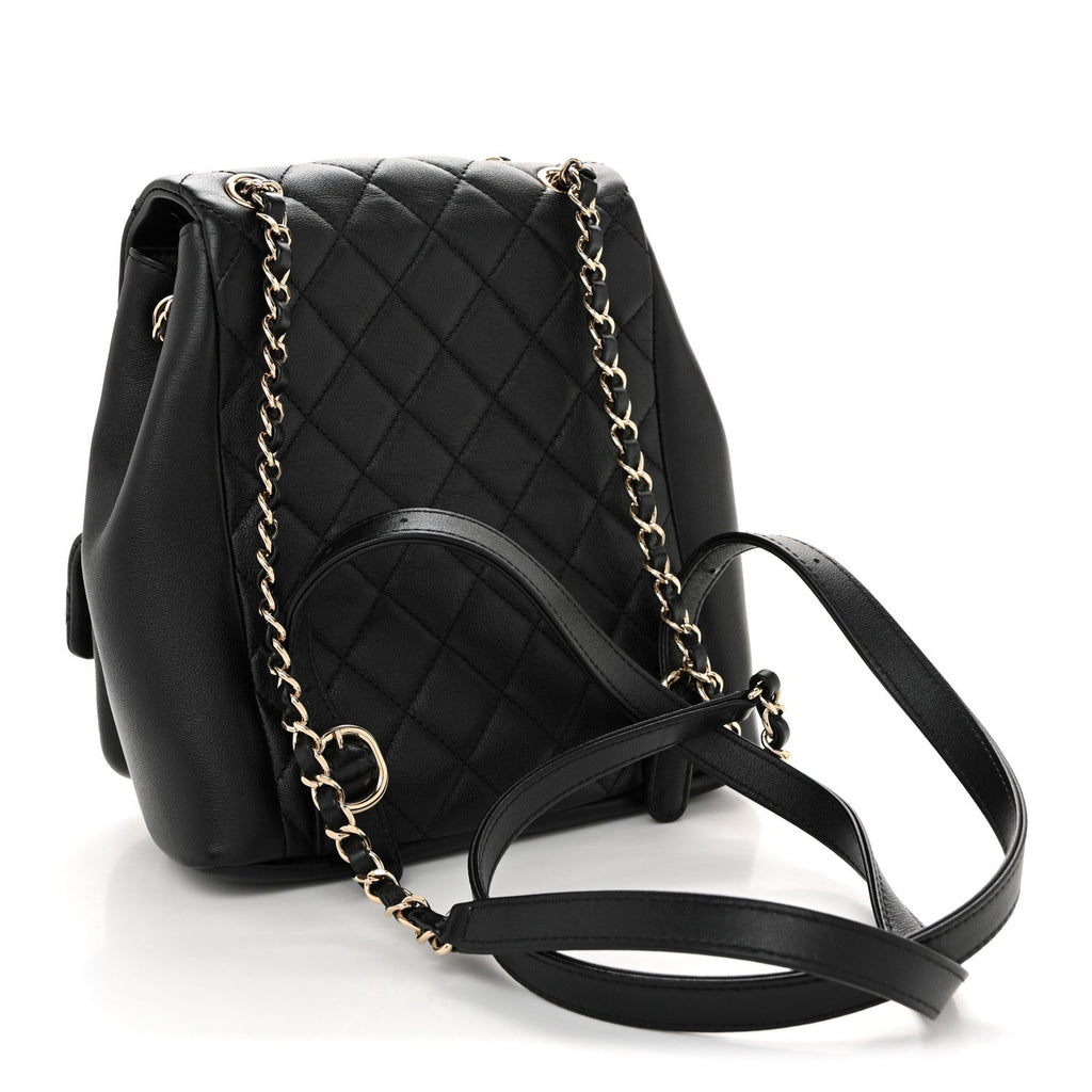Calfskin Quilted Medium Duma Pockets Drawstring Backpack Black