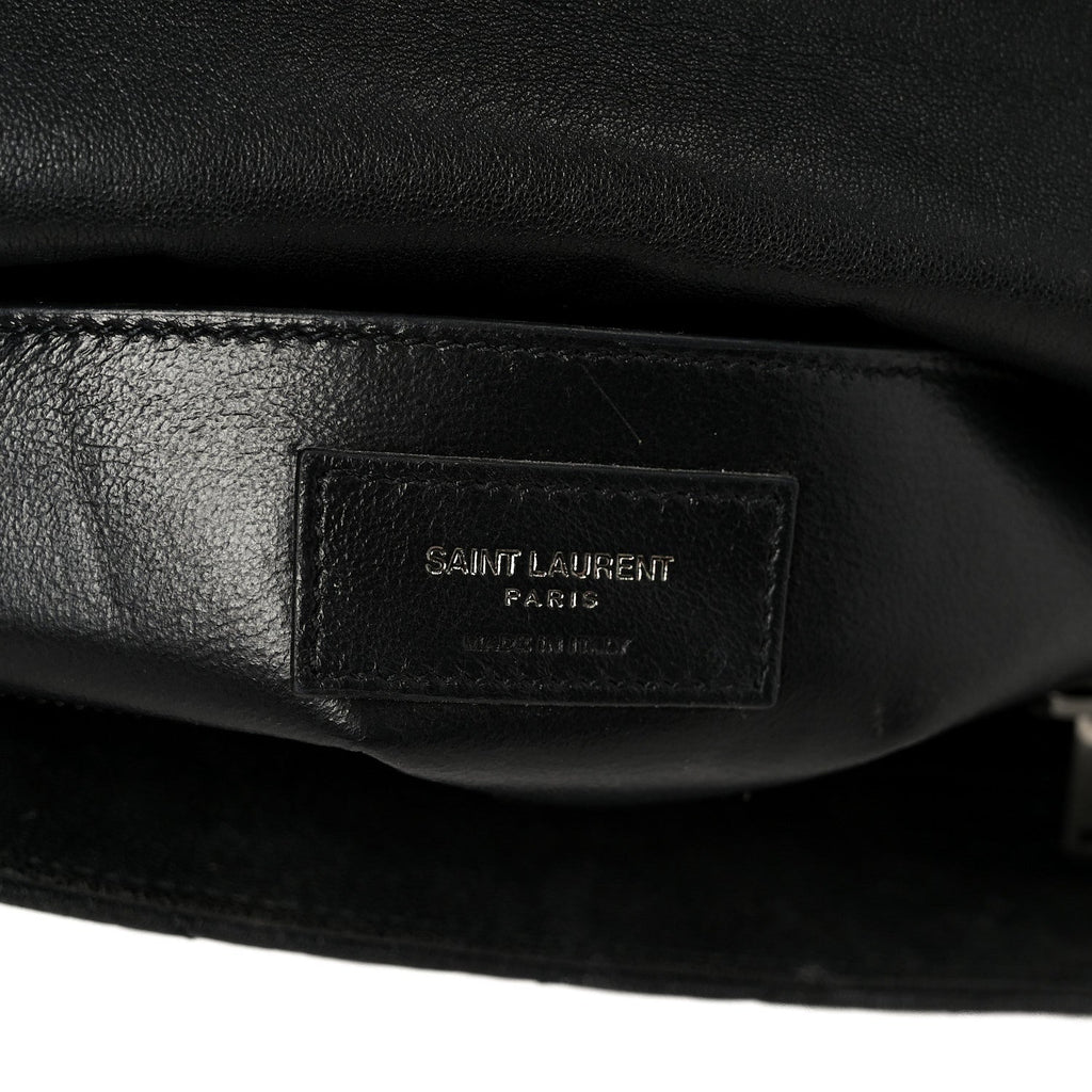 Sheepskin Matelasse Chevron Monogram Large College Satchel Black