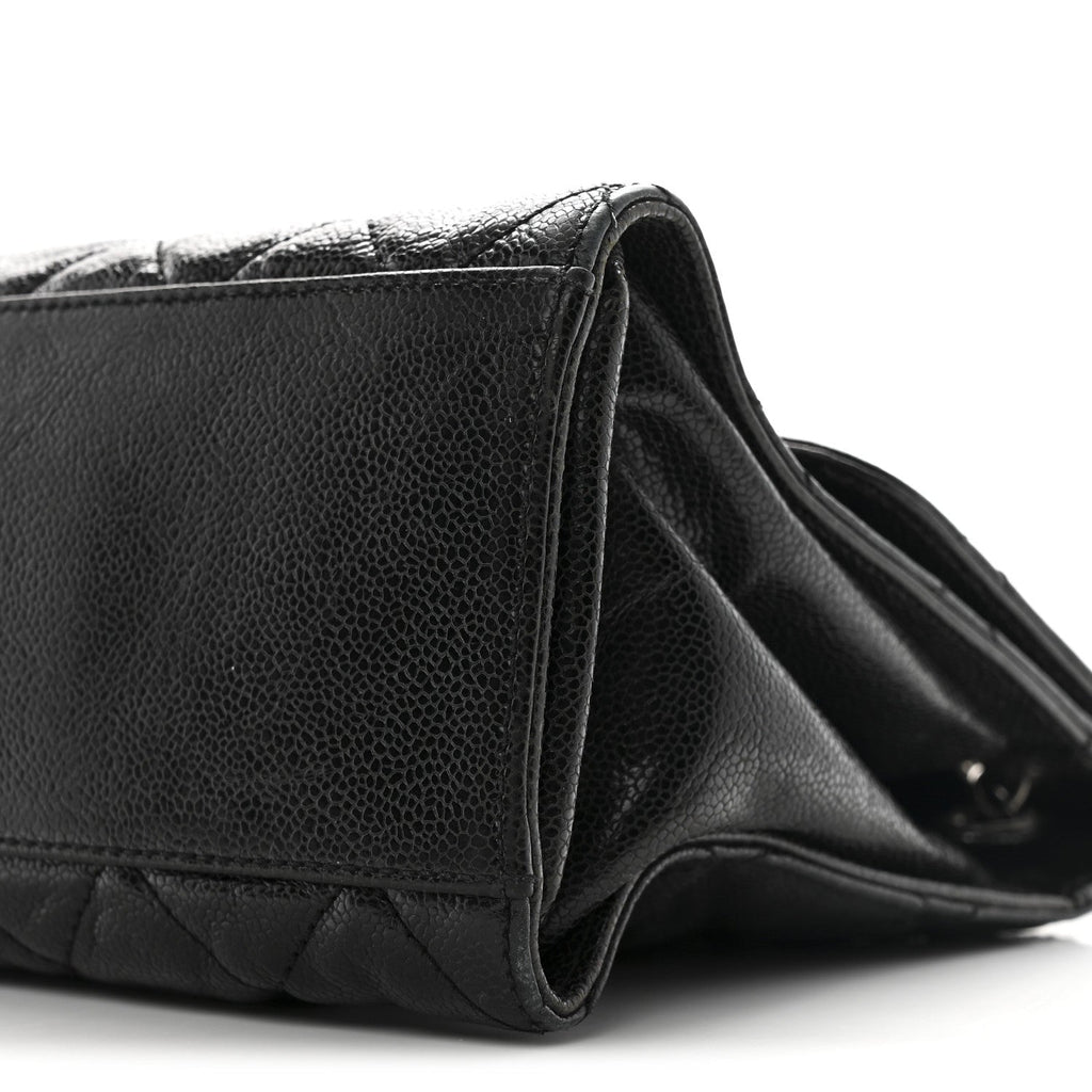 Crumpled Grained Calfskin Jumbo CC Crave Flap Black