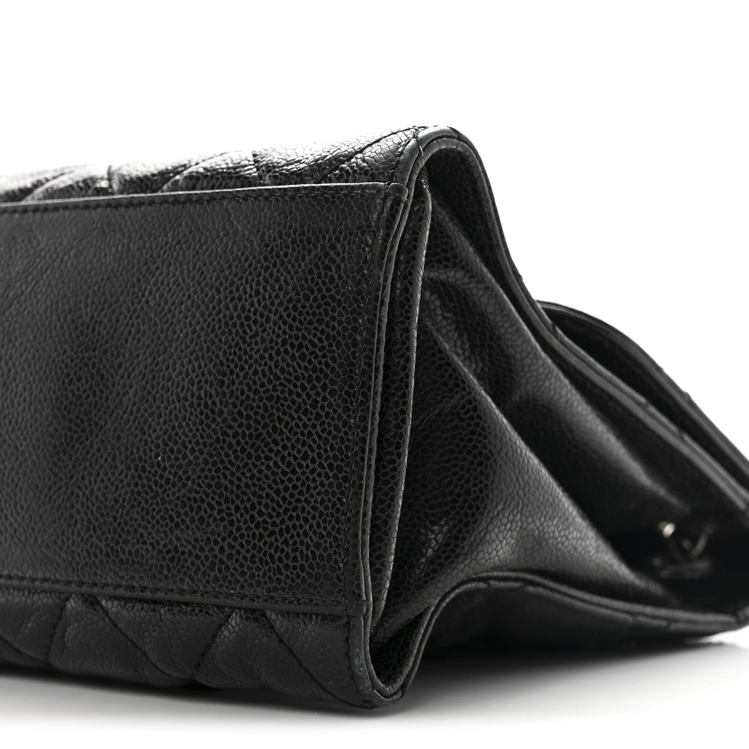 Crumpled Grained Calfskin Jumbo CC Crave Flap Black