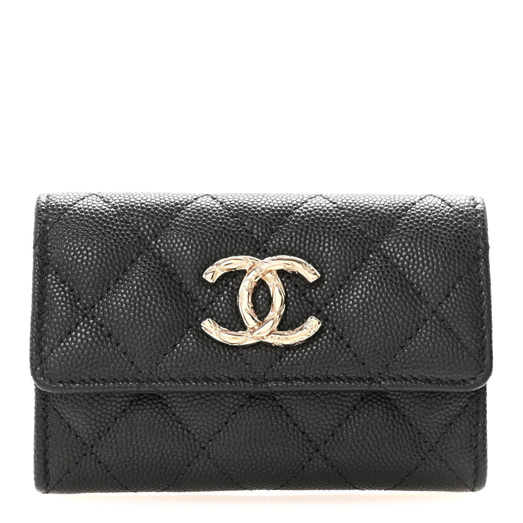 Caviar Quilted CC Flap  Holder Black