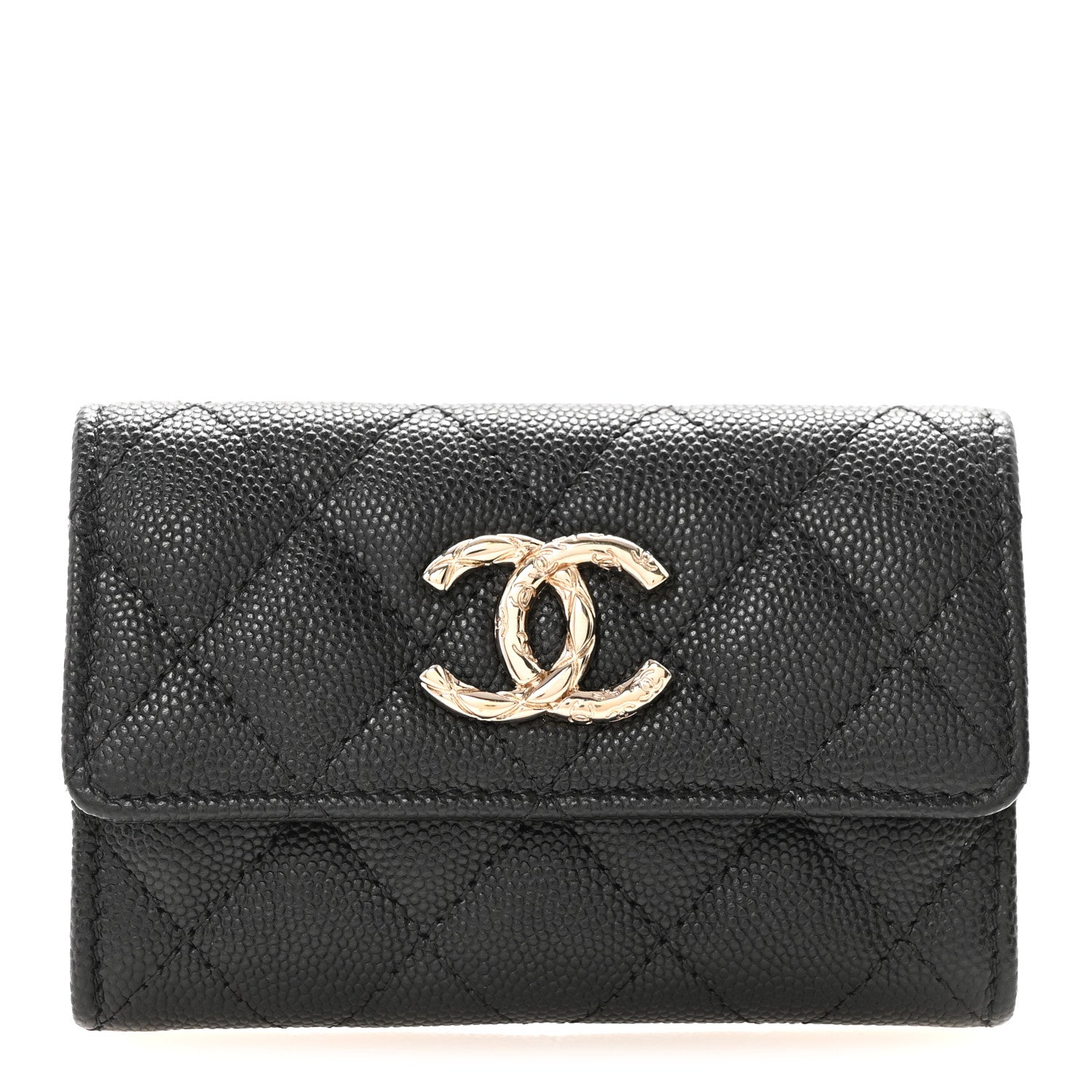 Caviar Quilted CC Flap  Holder Black