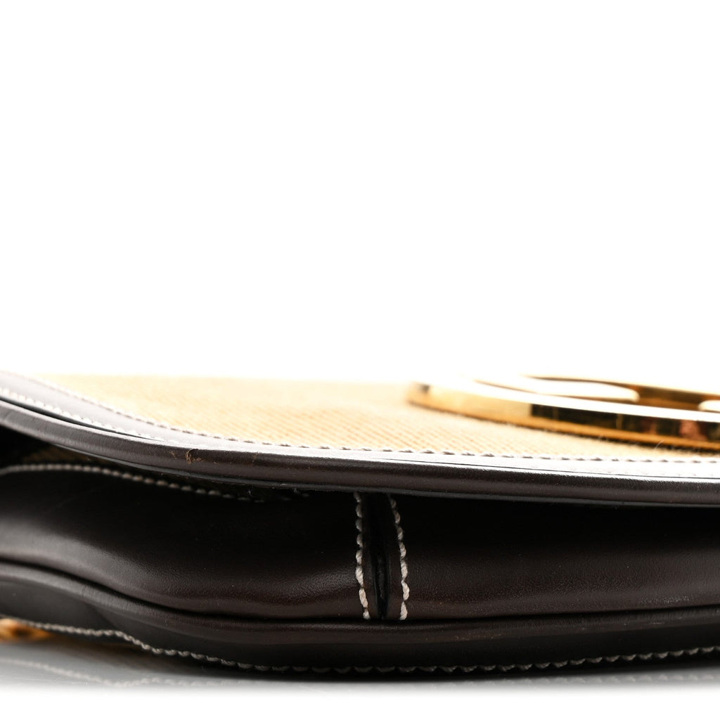 Canvas Dollar Calfskin Blondie Chain Shoulder Flap Bag Brown