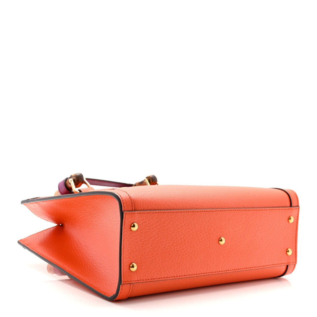 Textured Dollar Calfskin Web Small Diana Tote Bag Deep Orange Spicy Cyclamin
