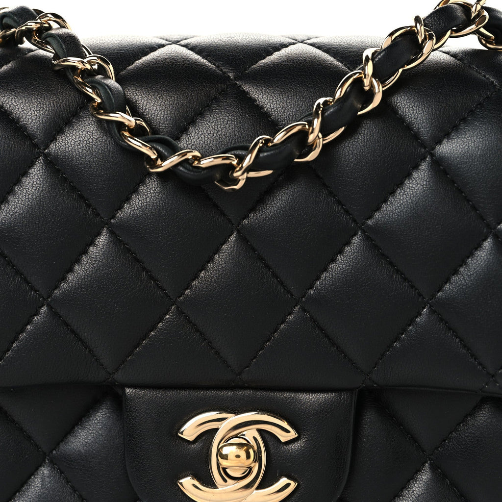 Lambskin Quilted Mini Square Flap Black