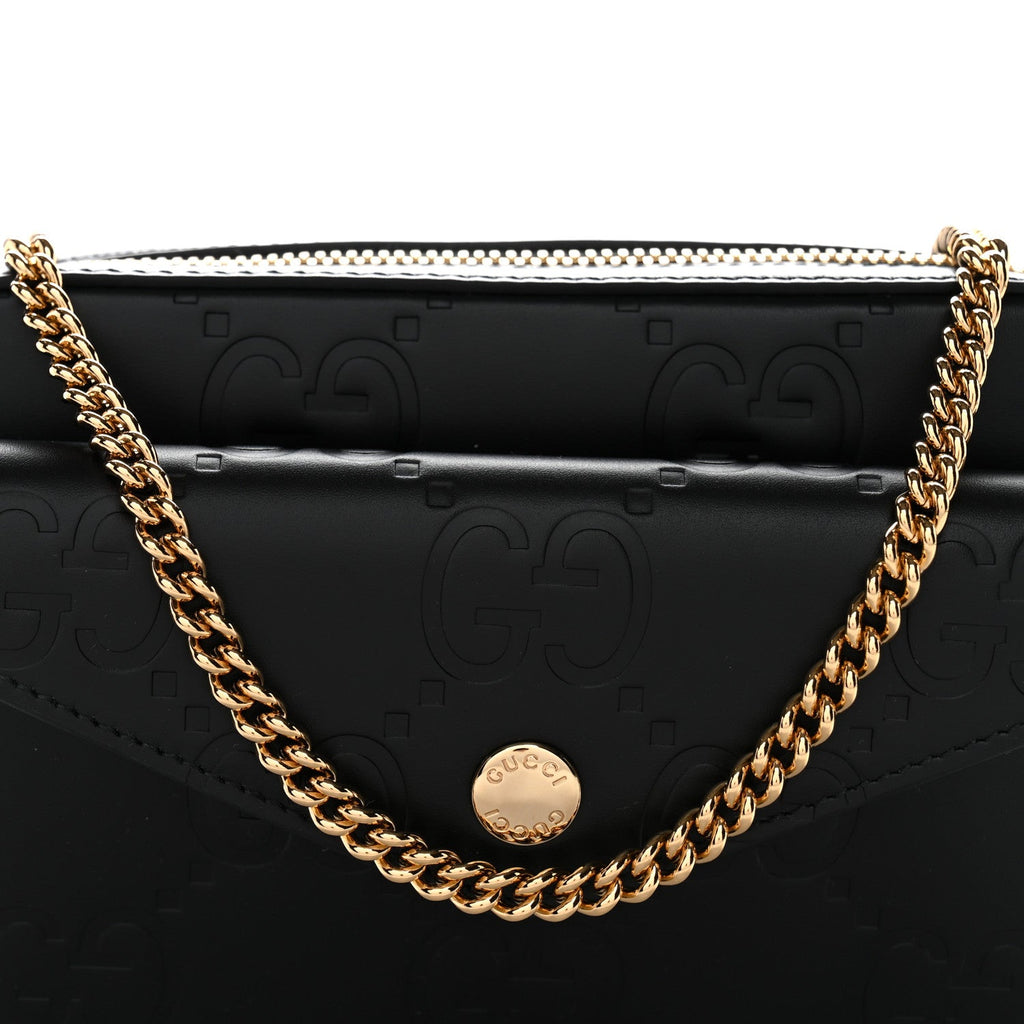 Calfskin GG Super Mini Debossed Chain Wallet Black