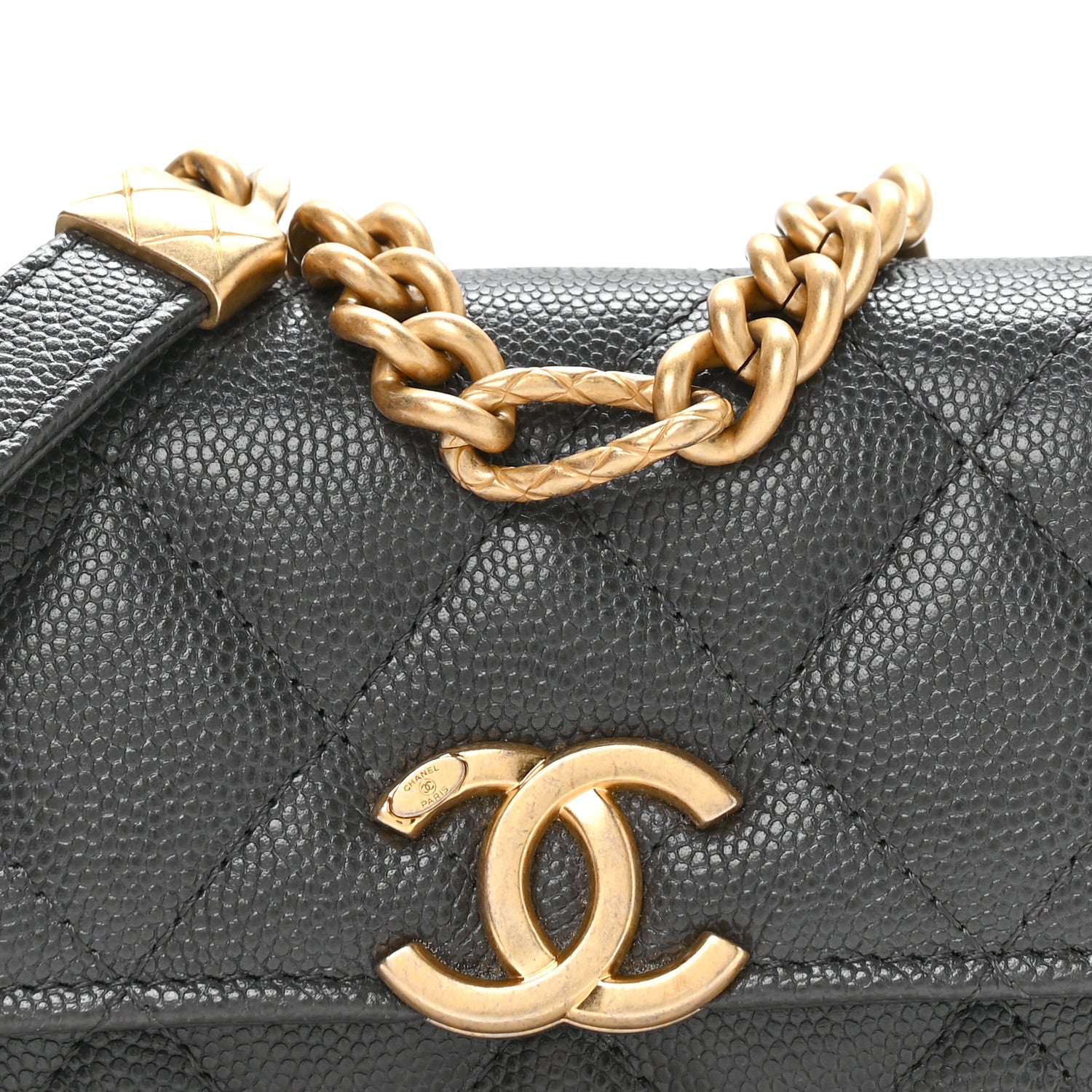 Caviar Quilted Bracelet On Chain Clutch Grey