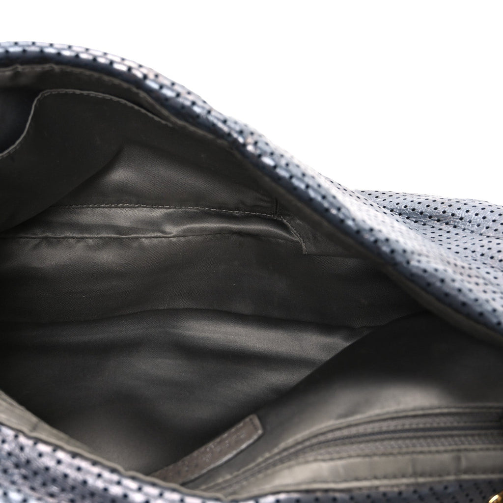 Metallic Crackled Calfskin Perforated Drill Flap Silver
