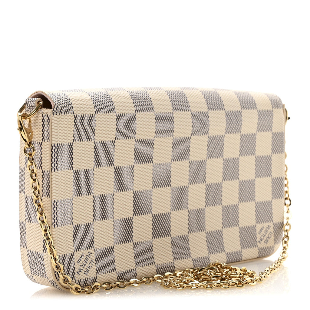 Damier Azur Pochette Felicie Chain Wallet Rose Ballerine