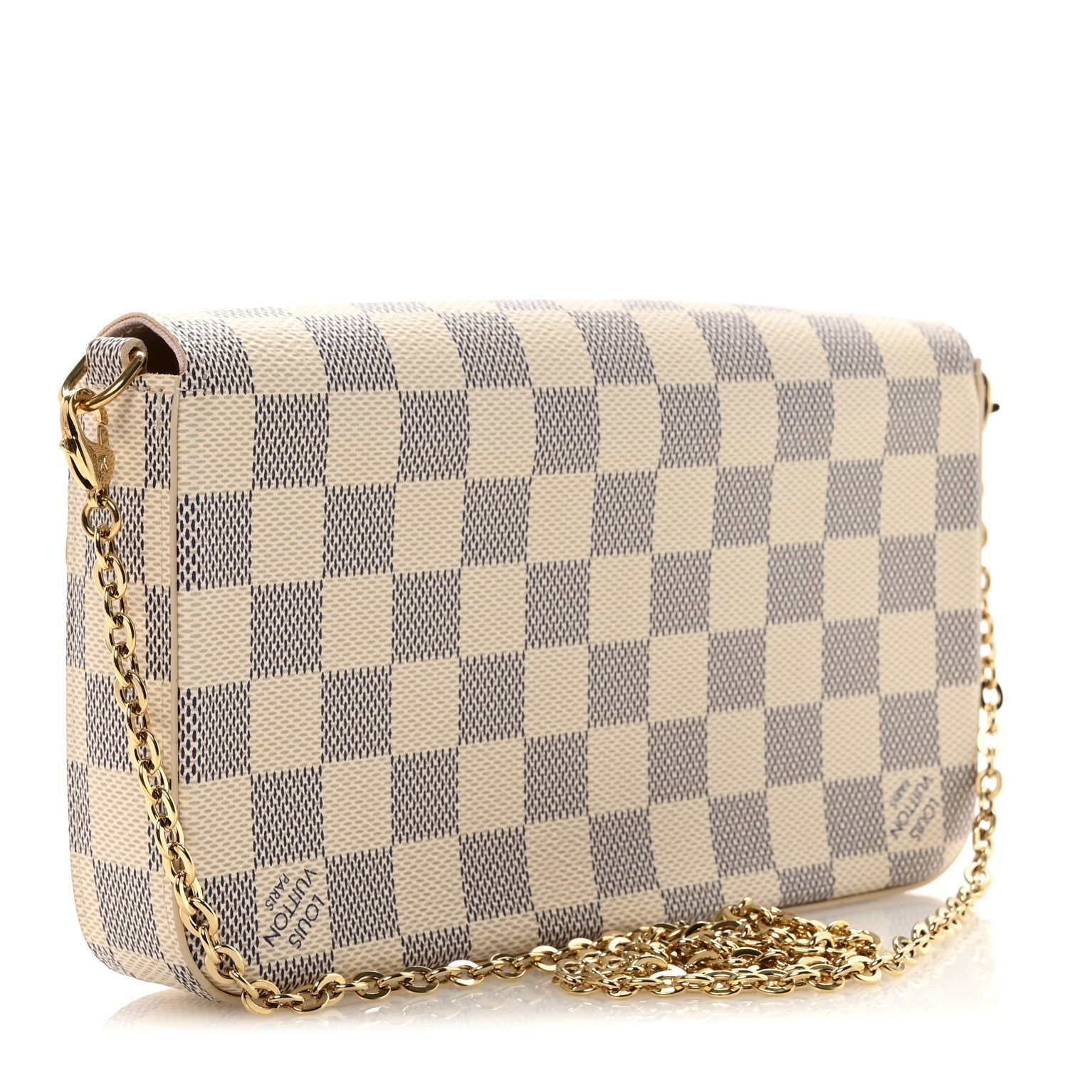 Damier Azur Pochette Felicie Chain Wallet Rose Ballerine