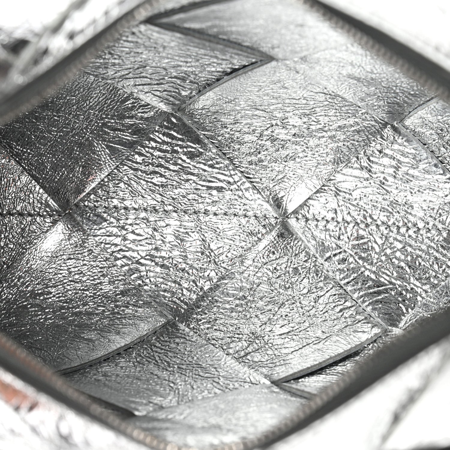 Metallic Crinkled Lambskin Maxi Intrecciato Small Cassette Camera Bag Silver