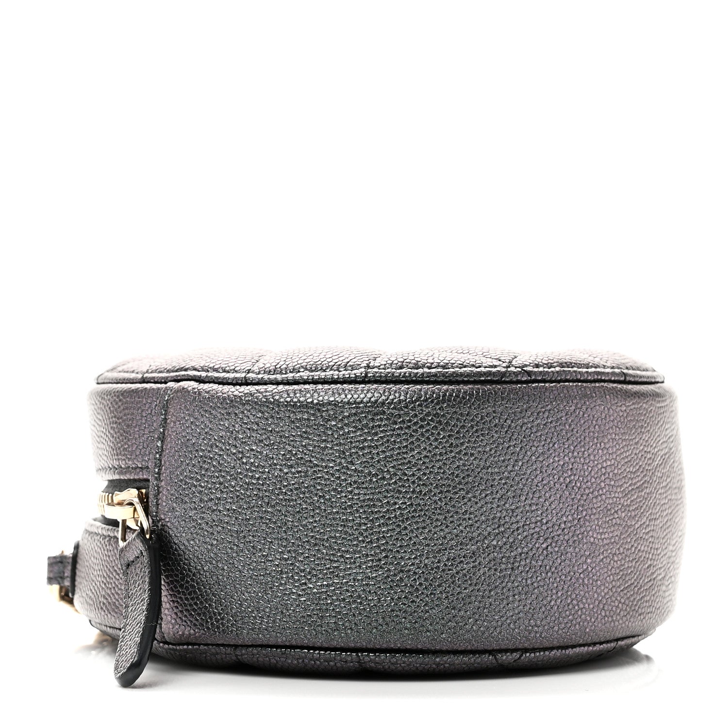 Iridescent Caviar Quilted Round Clutch With Chain Black
