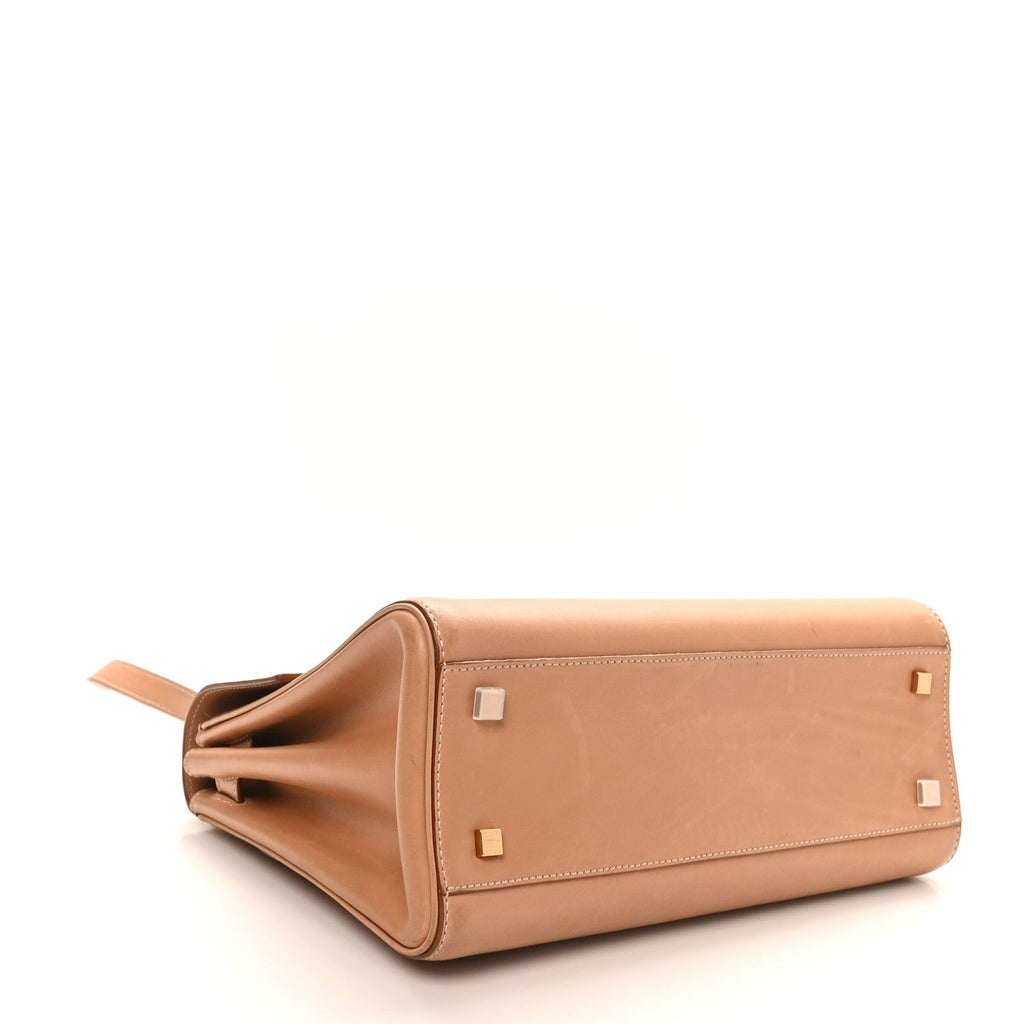 Shiny Calfskin Le Fermoir Top Handle Bag Vintage Brown