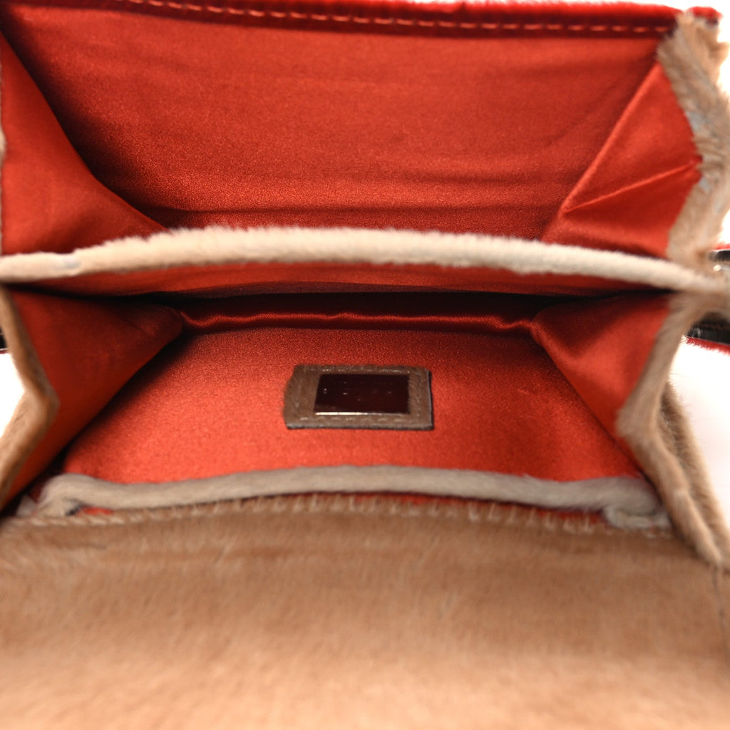 Calf Hair Bicolor Mini Front Buckle Shoulder Bag Light Brown Orange