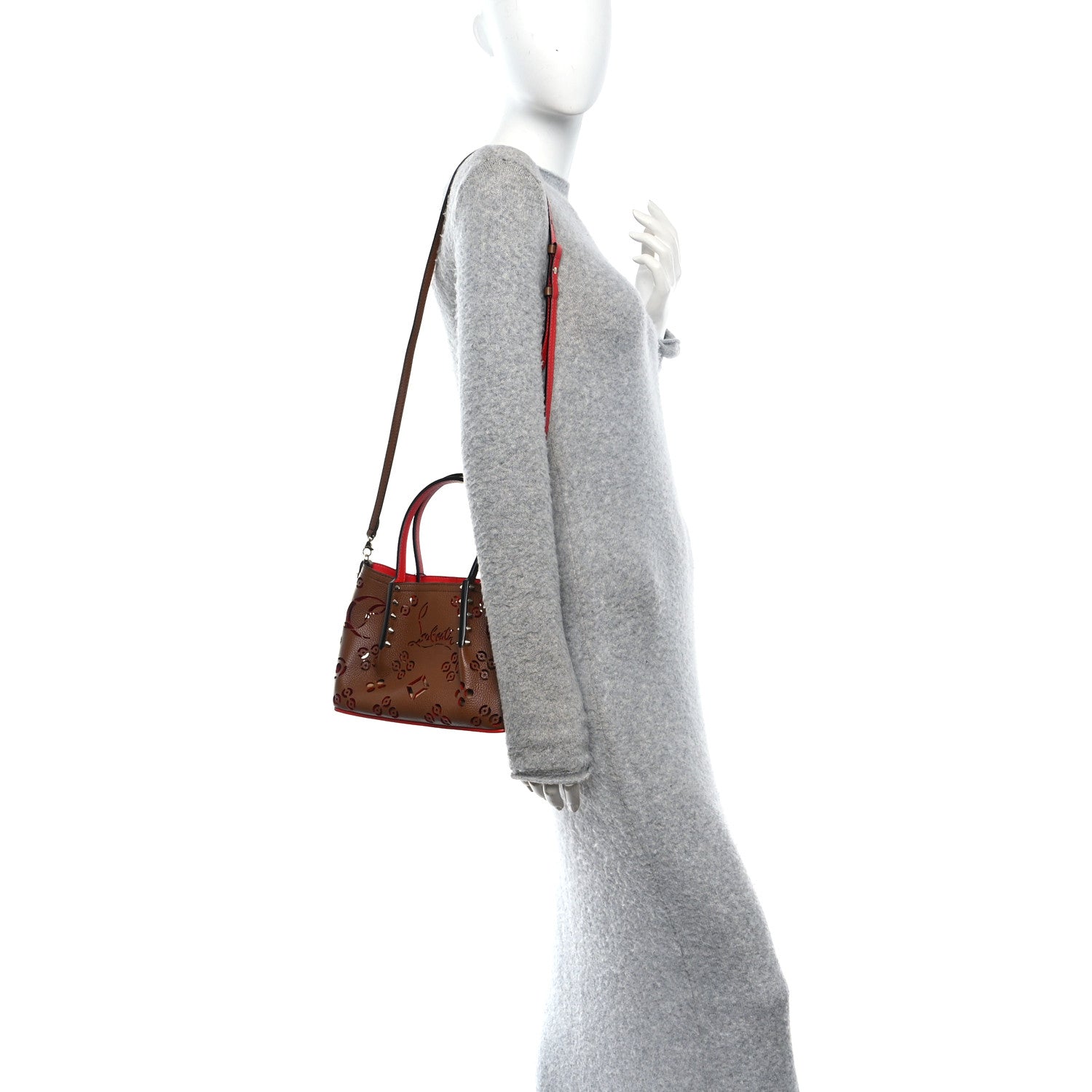Calfskin Loubinthesky Mini Perforated Cabarock Spikes Tote Biscotto