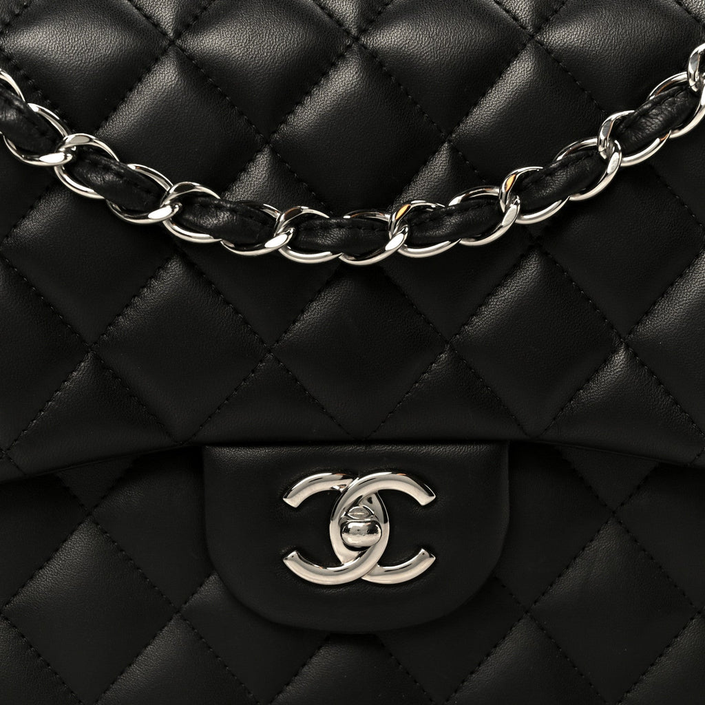 Lambskin Quilted Jumbo Double Flap Black