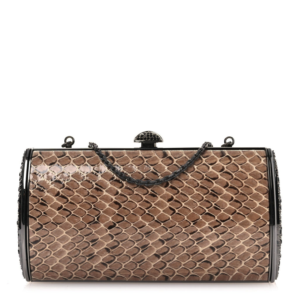 Snakeskin Crystal Box Clutch Brown Black