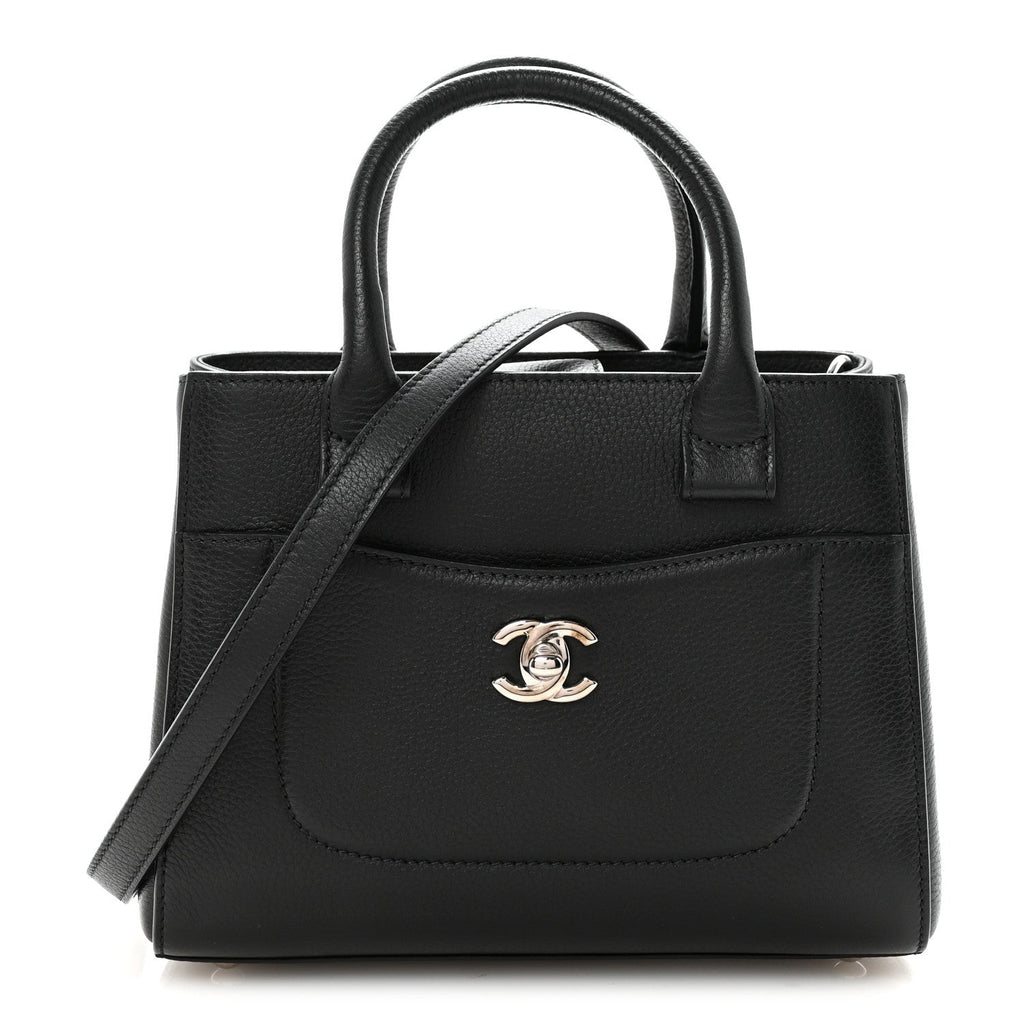 Grained Calfskin Mini Neo Executive Shopper Tote Black