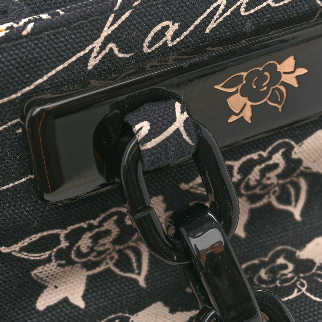 Canvas Camellia Flower Tote Black