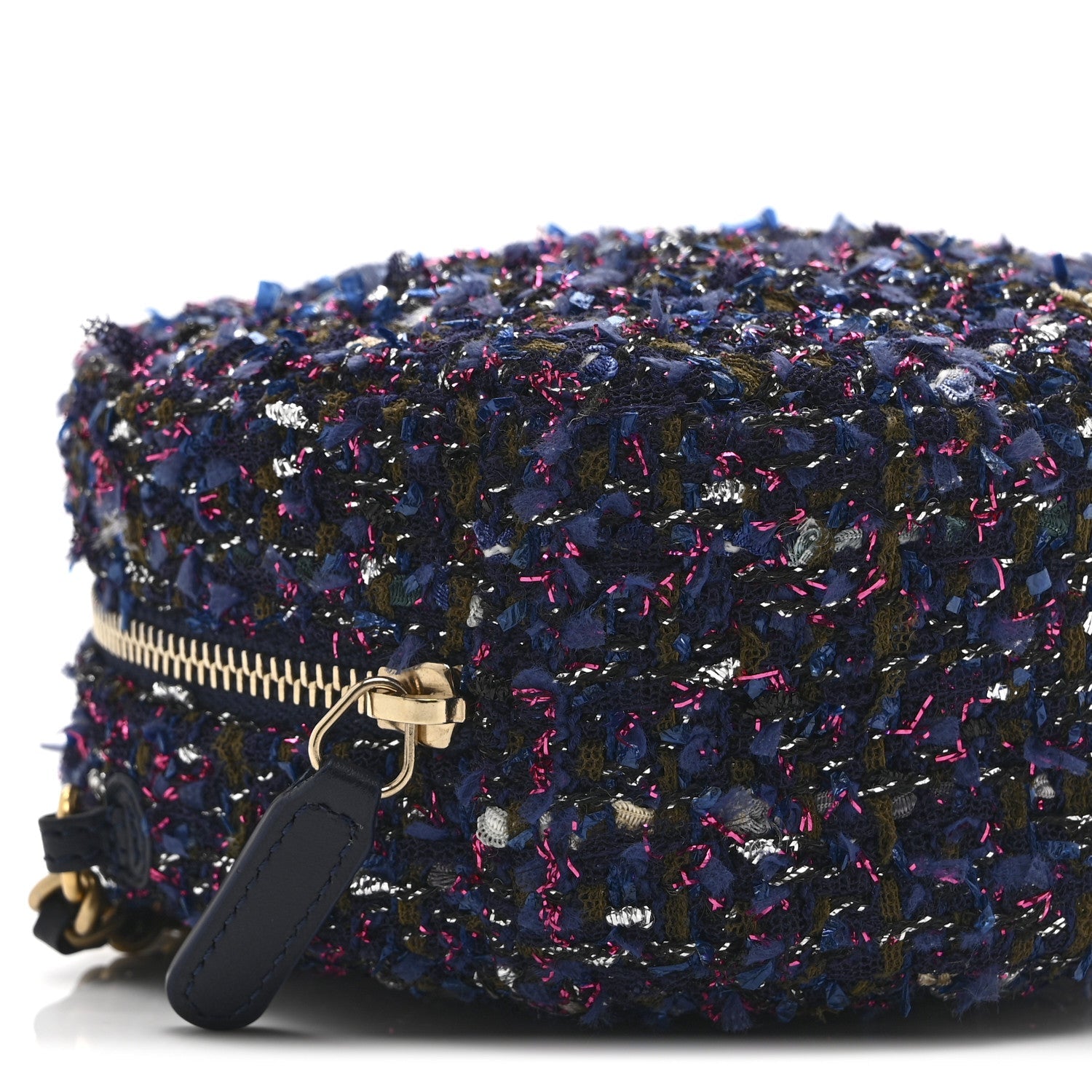 Tweed Quilted Round Clutch With Chain Multicolor