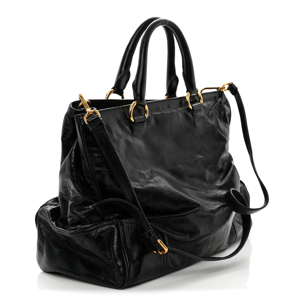 Vitello Shine Shopping Satchel Black