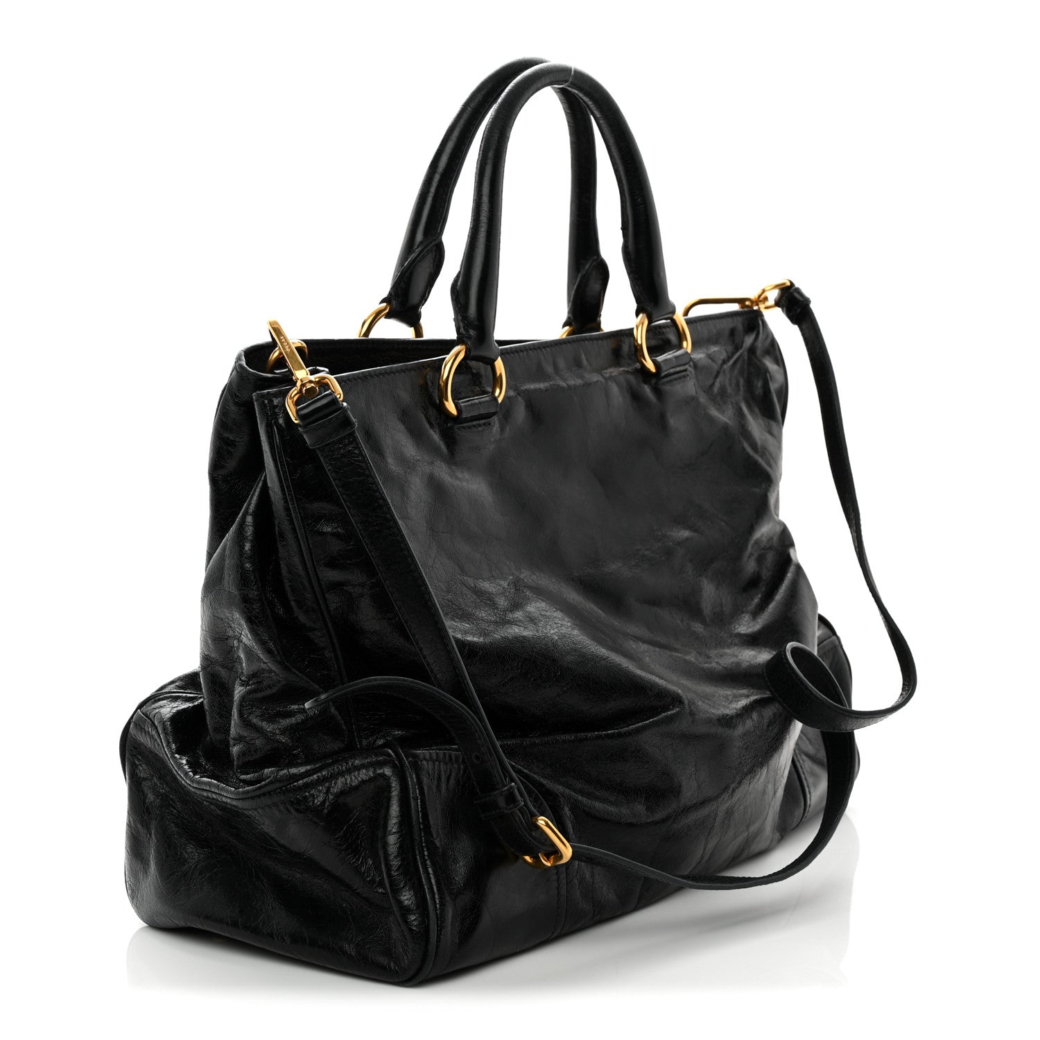 Vitello Shine Shopping Satchel Black