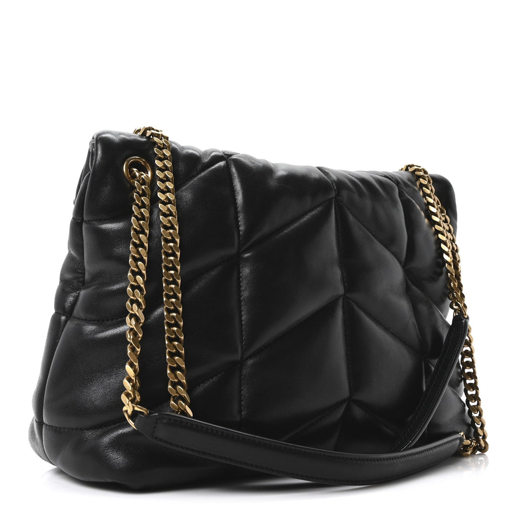 Lambskin Quilted Medium Loulou Puffer Monogram Chain Satchel Black