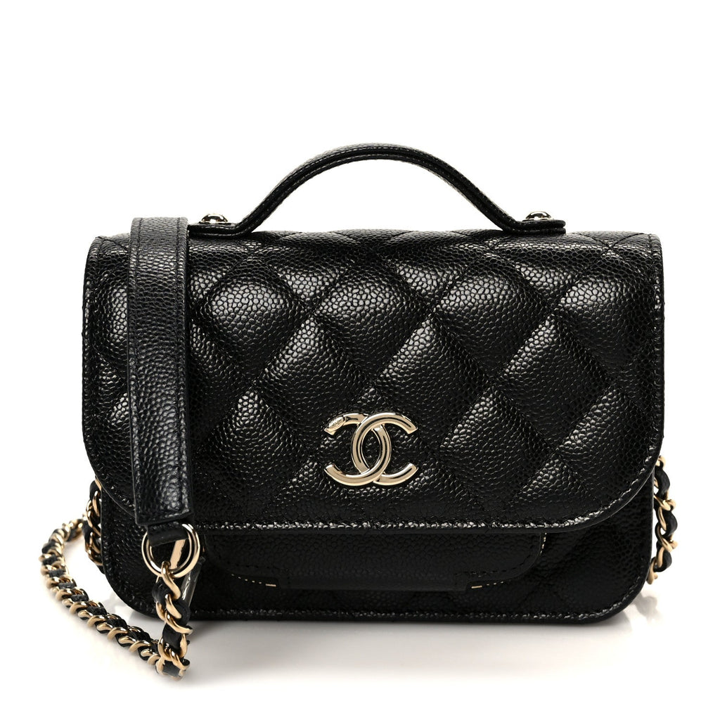 Caviar Quilted Business Affinity Clutch With Chain Black