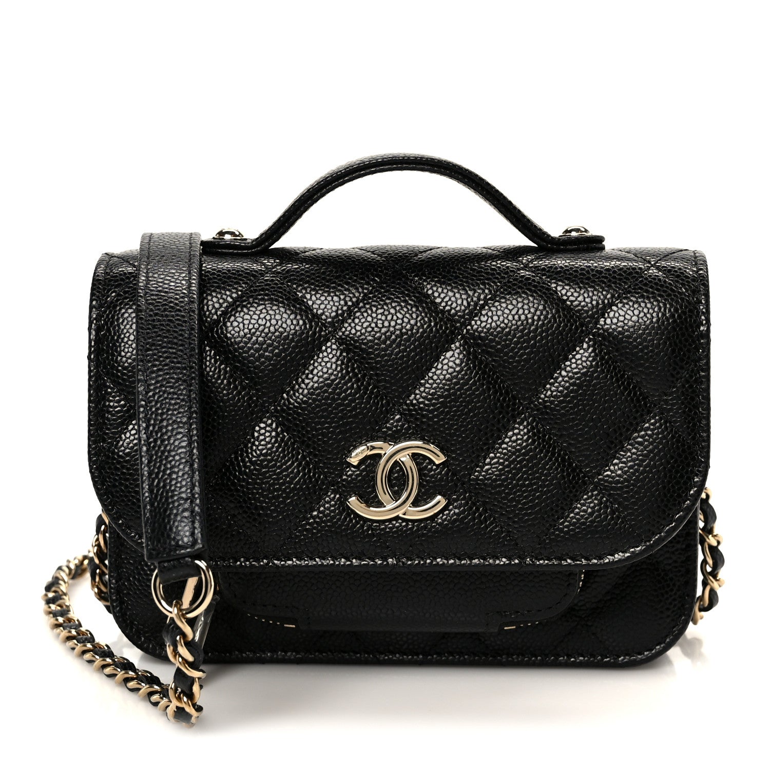 Caviar Quilted Business Affinity Clutch With Chain Black