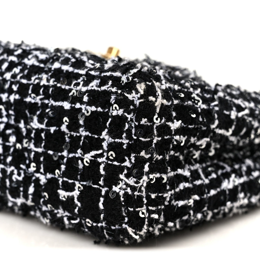 Tweed Quilted Nano Kelly Shopper Black White