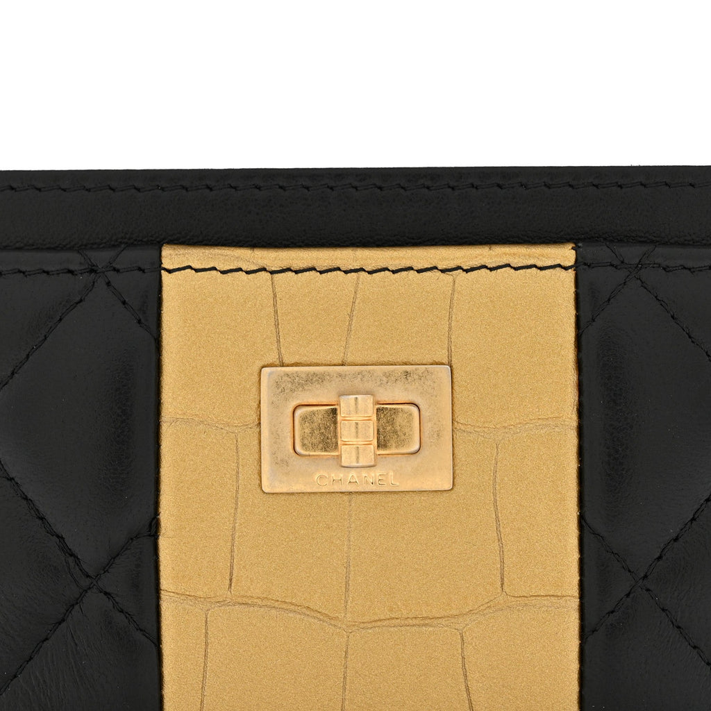 Lambskin Metallic Calfskin Crocodile Embossed 2.55 Reissue  Holder Black Gold