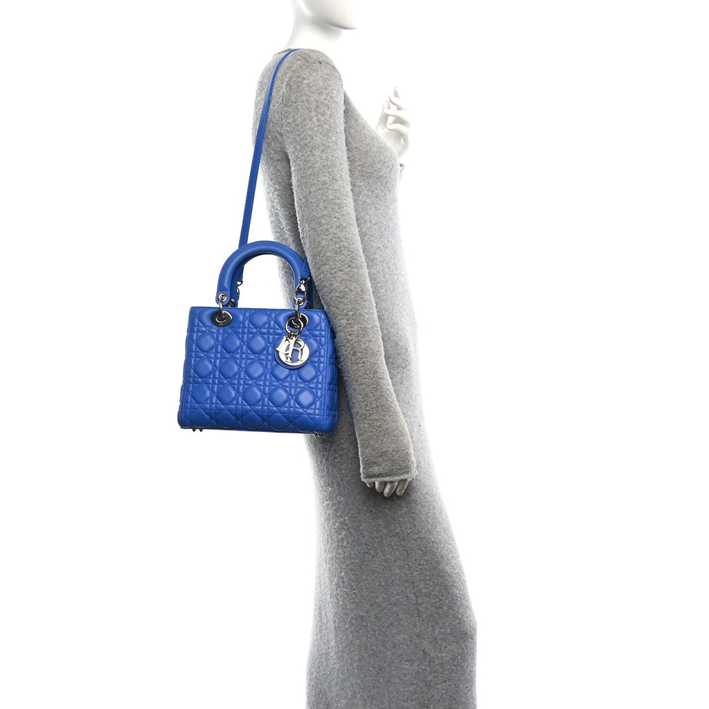 Lambskin Cannage Medium Lady Dior Blue Persan