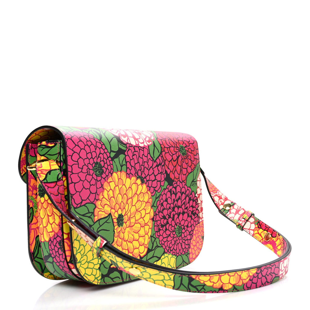 X KEN SCOTT Textured Calfskin Pomponica Print Horsebit 1955 Shoulder Bag Multicolor Fuxia Pompom