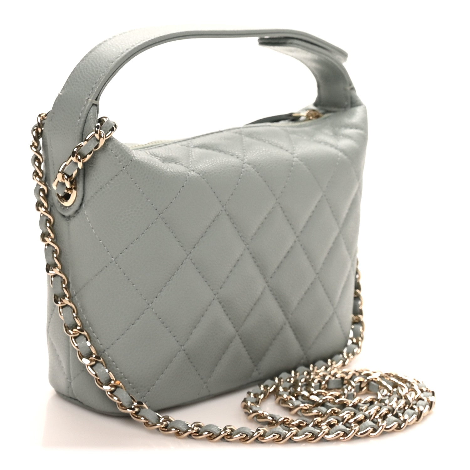 Caviar Quilted Hobo Clutch With Chain Light Green