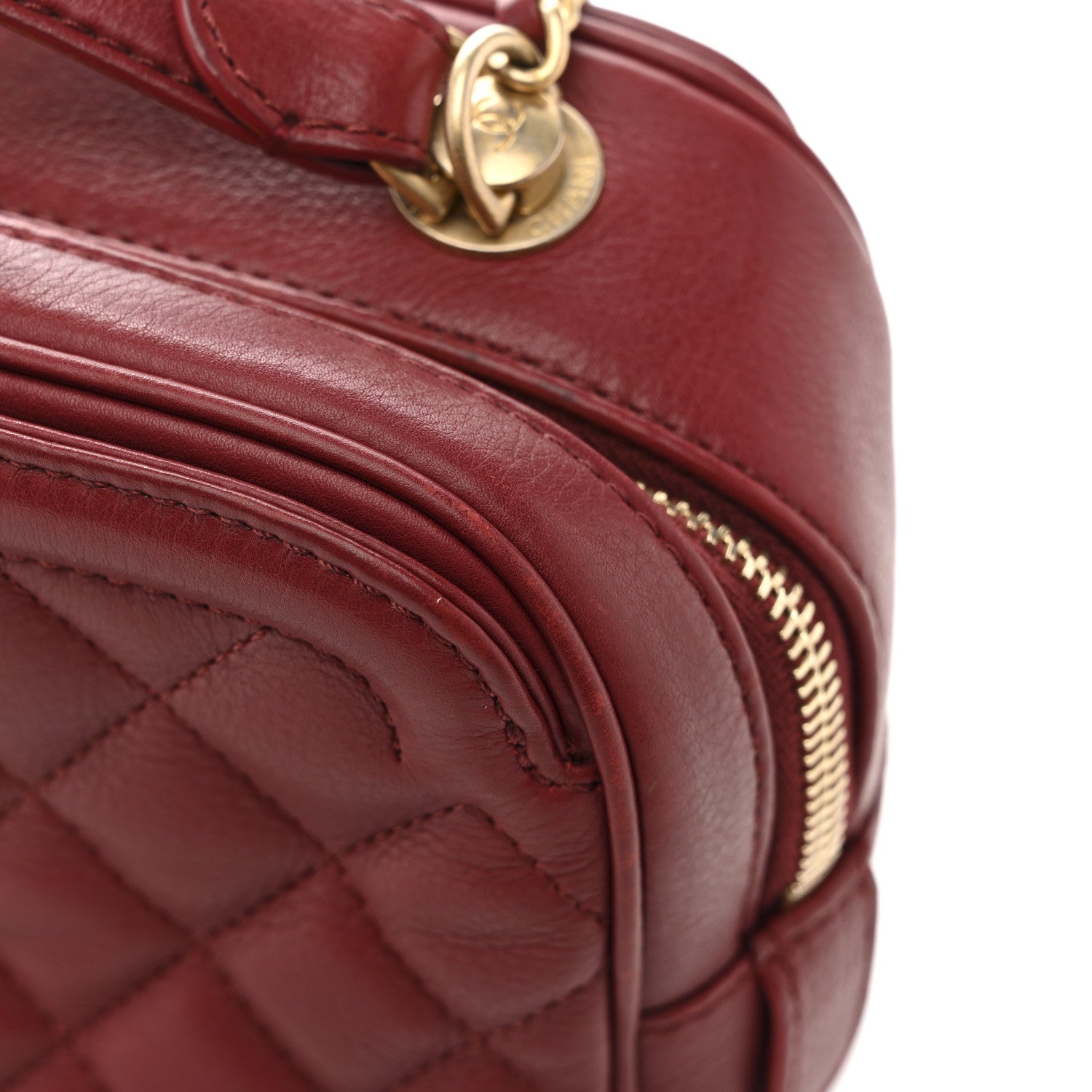 Calfskin Quilted CC Small Vanity Case Dark Red