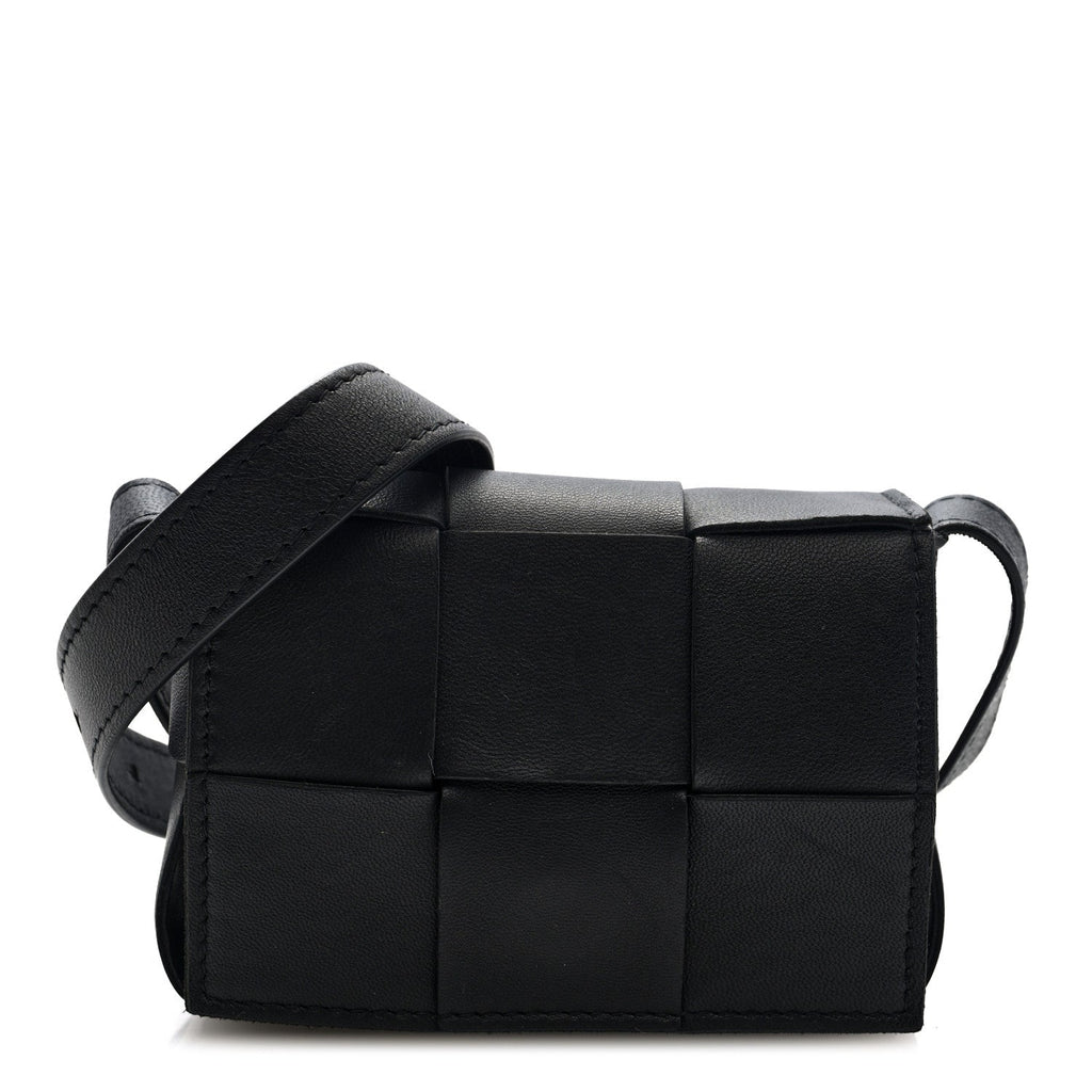 Lambskin Maxi Intrecciato Extra Mini Cassette Crossbody Bag Black