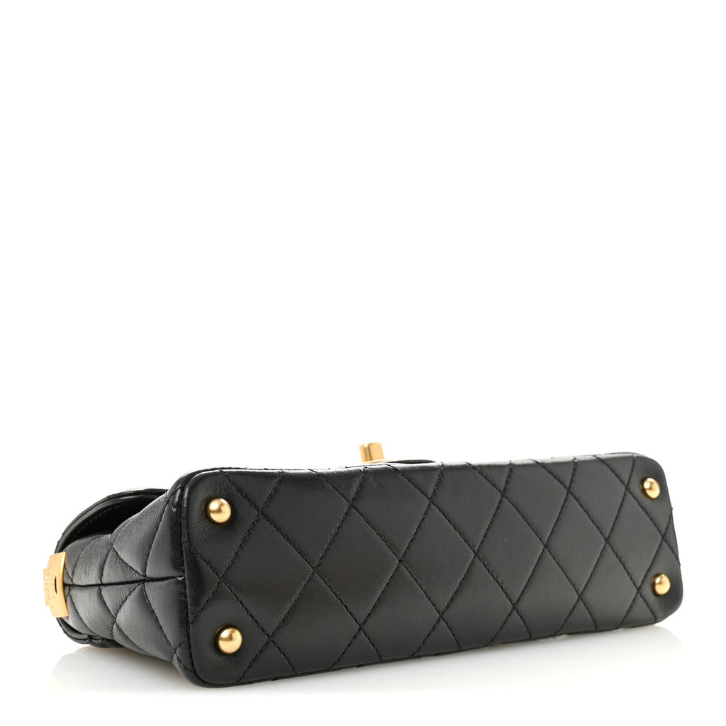 Lambskin Quilted Mini Flap Top Handle Bag Black