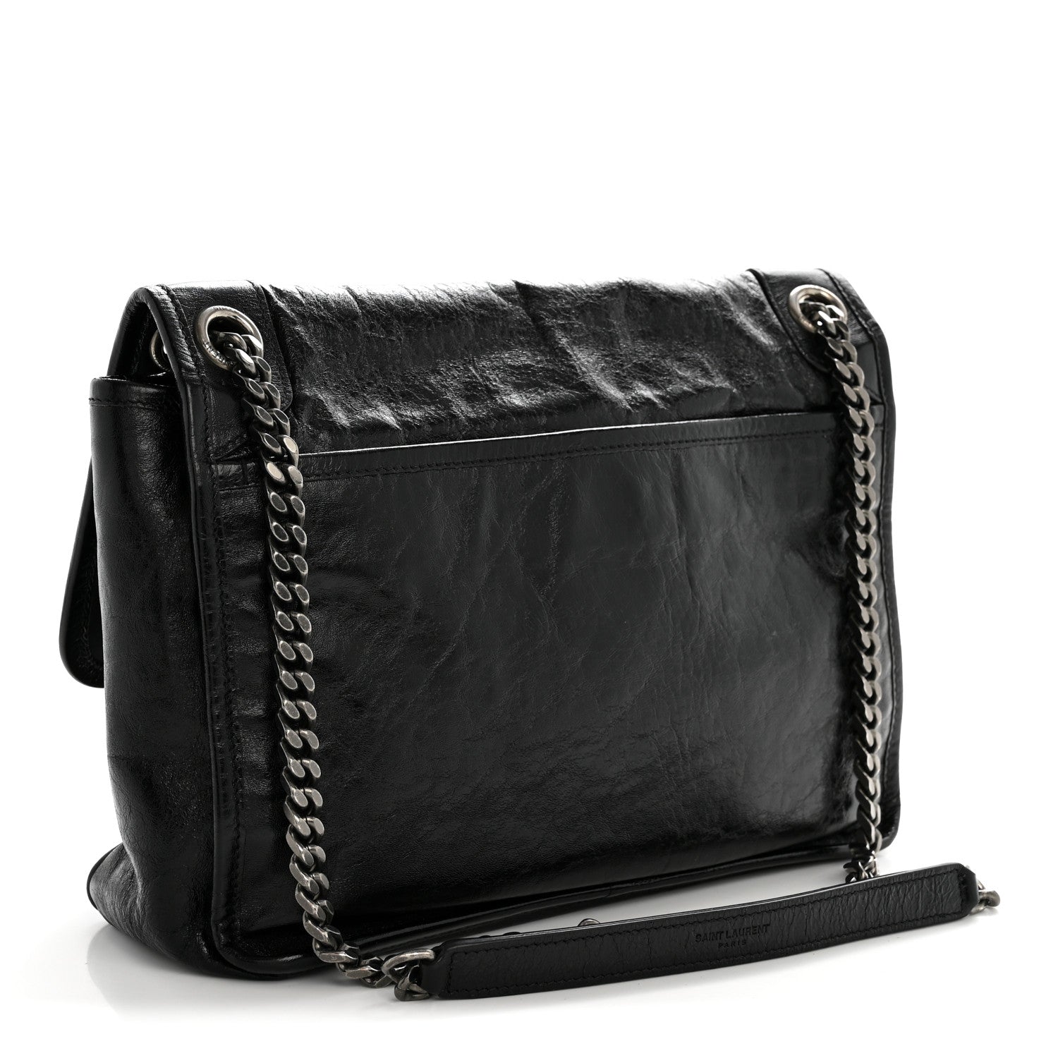 Crinkled Calfskin Monogram Medium Niki Chain Satchel Black