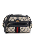 GG Supreme Monogram Textured Dollar Calfskin Web Mini Ophidia Shoulder Bag Beige Blue