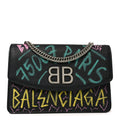 Grained Calfskin Graffiti BB Wallet On Chain Black